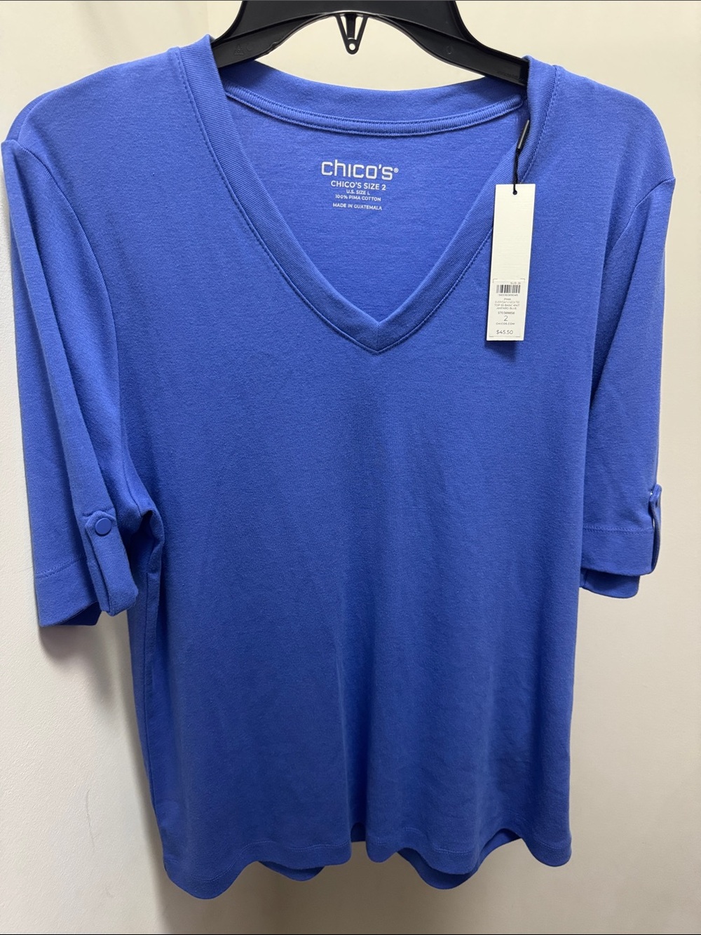 Chico's Blue V-Neck Short Sleeve Top